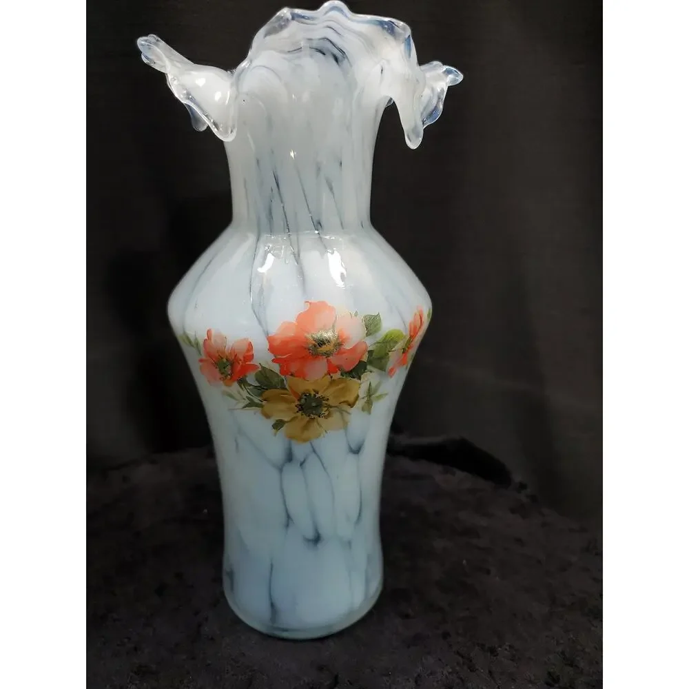 Vintage Art Glass Vase Ruffled Lip Shouldered Circa 1950s